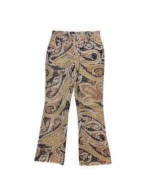 Y2K Work Order Black + Gold Boho Paisley Print Bootcut Corduroy  Pants Size 2